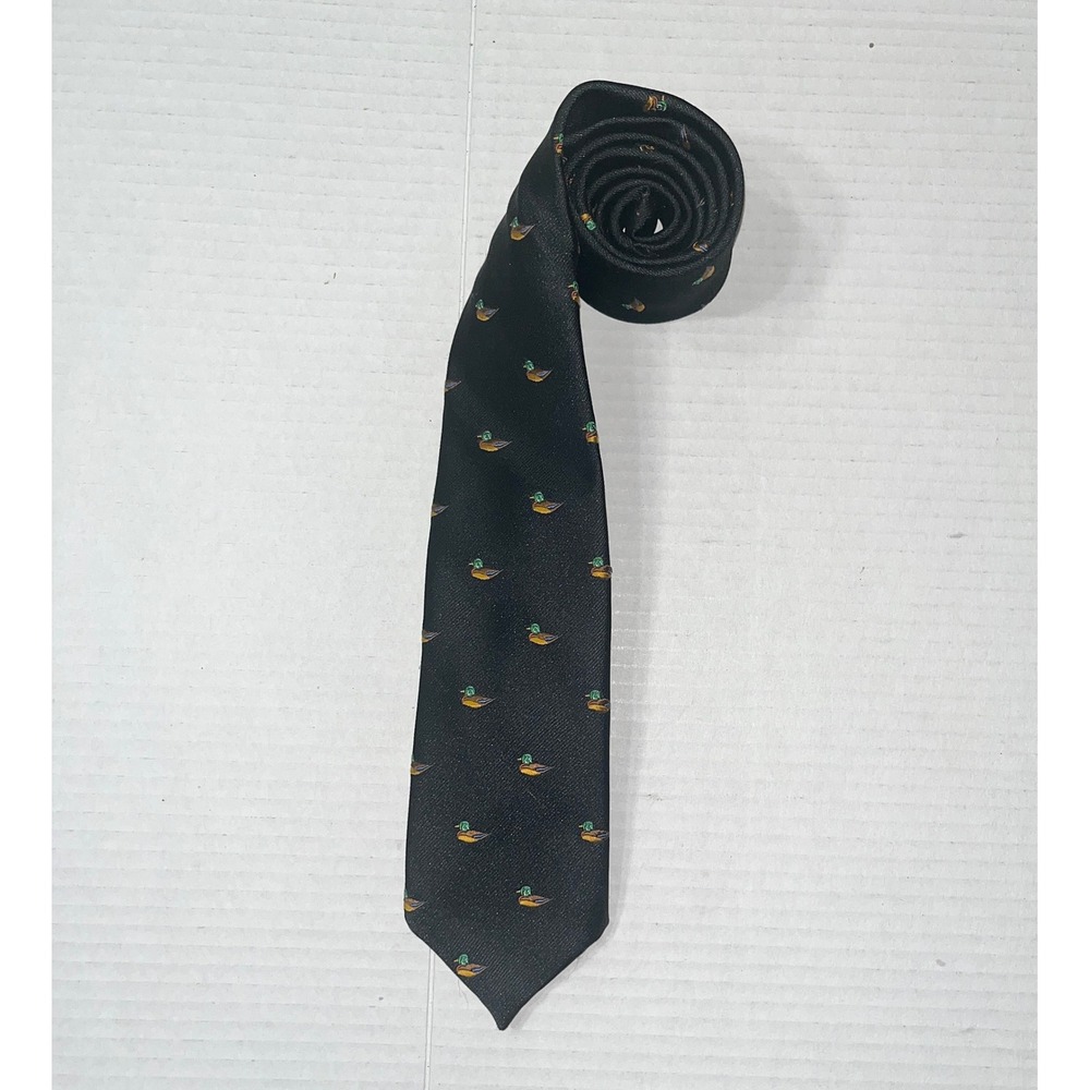Resilio Necktie Mens Black Mallard Duck Pattern Silk Blend Wildlife Animal Print